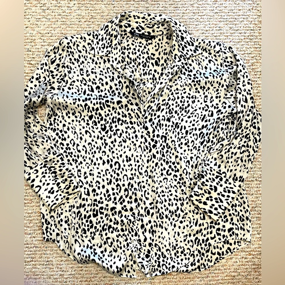 ZARA satin animal print blouse